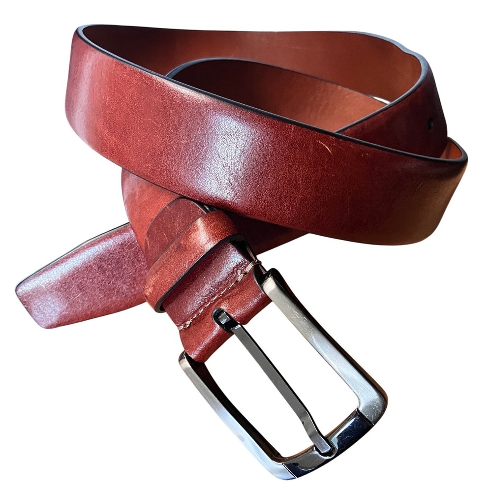 Bosca Mens Brown Full Grain Hand Stained Leather Belt Made in Italy 40 Inch